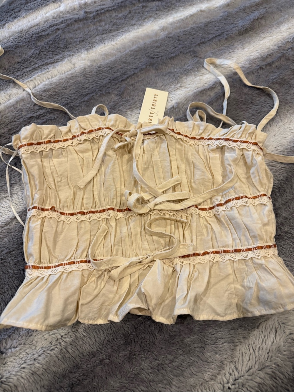 Rhythm. Cream Ruffled Tie-Front Bandeau Top